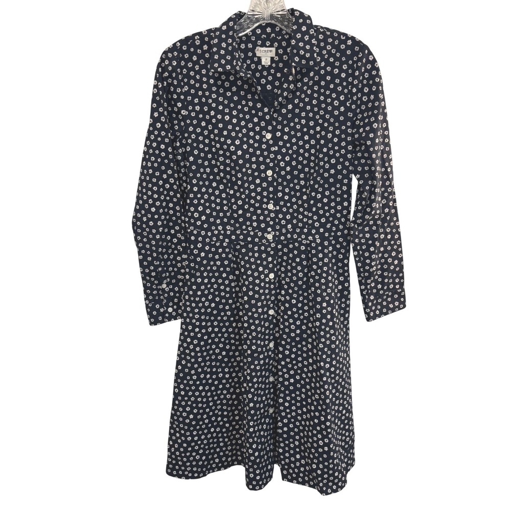 New J.Crew Black White Daisy Shirt Dress Women 2 Floral Button Front Long Sleeve